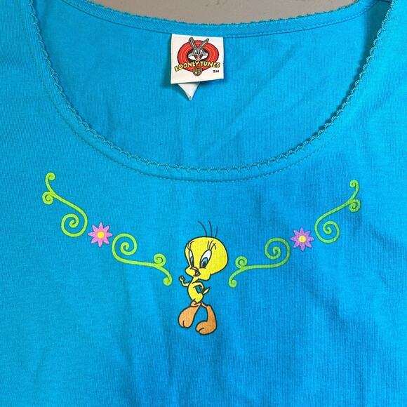 Vintage 1999 Looney Tunes Tweety Bird Blue Sleeveless Women's Size Large Cotton! - Picture 5 of 7